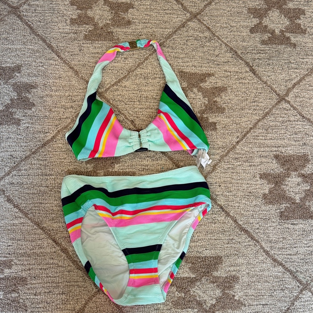 Trina Turk Multicolor Striped Halter Bikini Top and High-Waist Bottoms NWOT